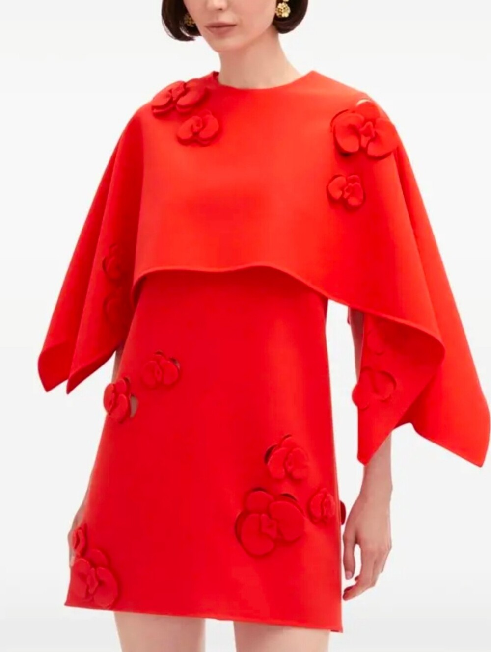 💯 Authentic Oscar de la Renta 3D Orchid Trim Drape Red Dress